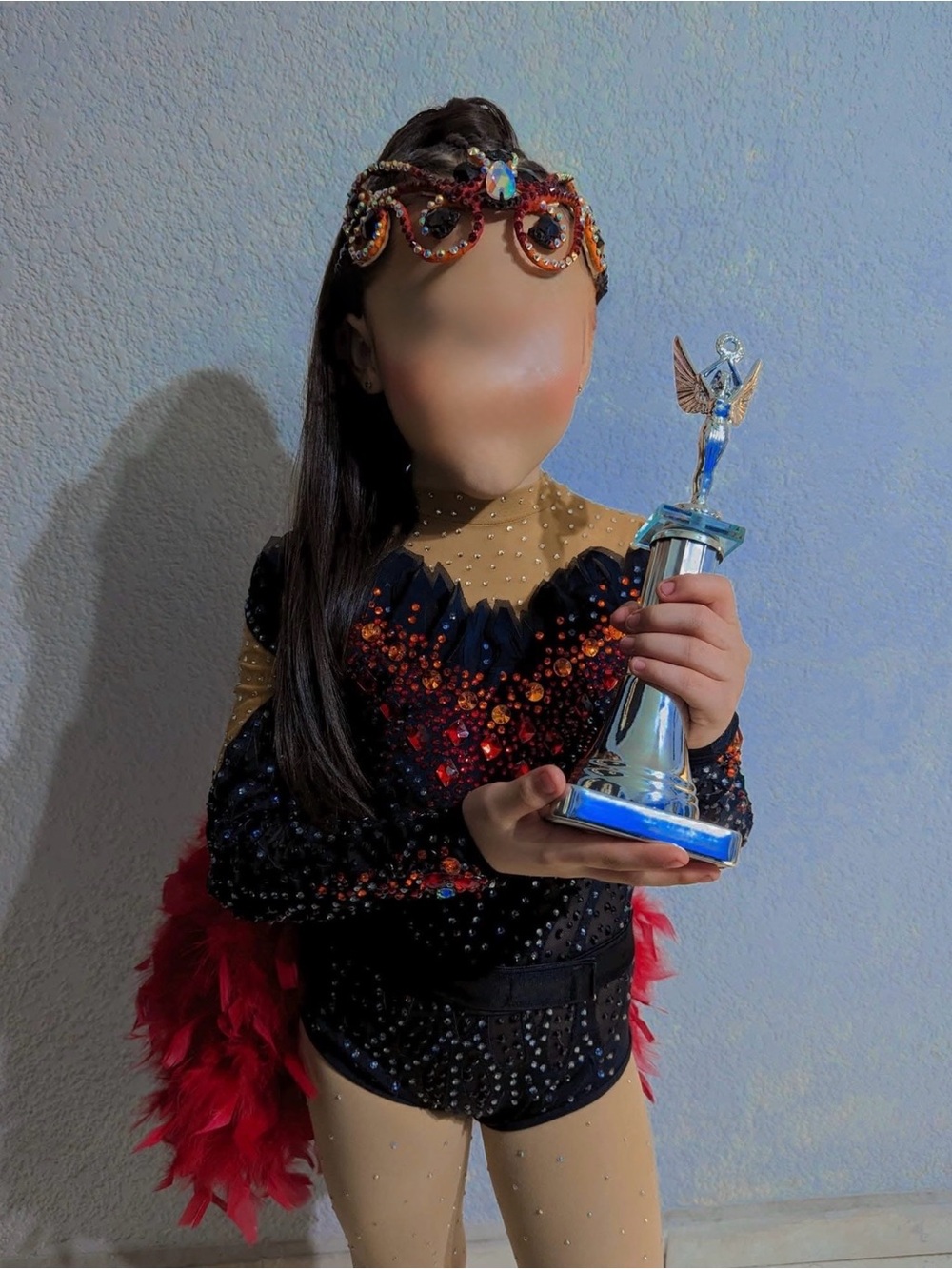 Black and Red Crystal Kids Dance Costume Leotard will include crown